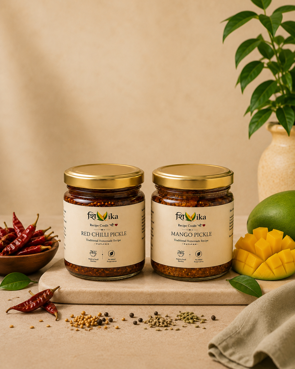 Rajasthani Mango Pickle & Diced Red Chilli Pickle Combo | No Preservative | Mustard Oil | Homemade